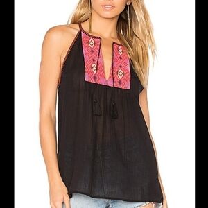 Joie Clea Embroidered Cotton Tank Top in Caviar